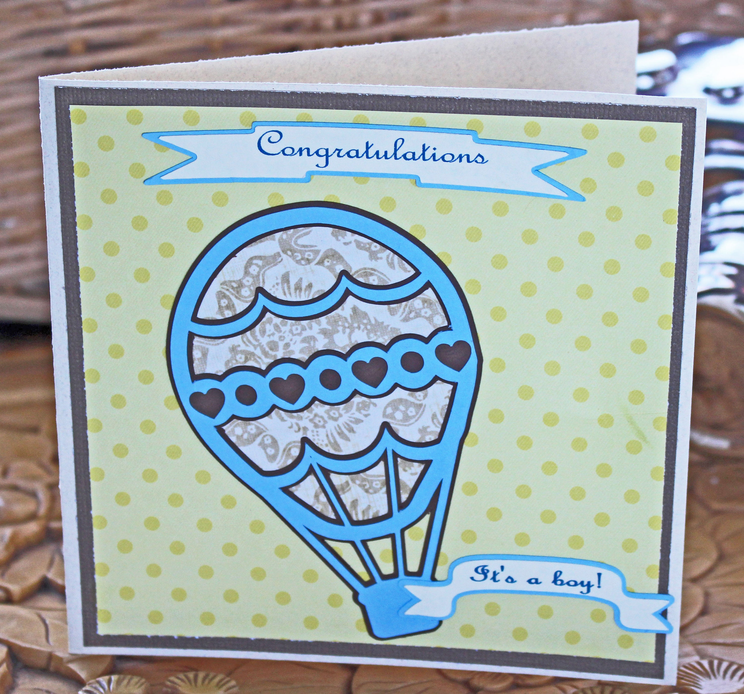 It's a Boy!, Hot Air Balloon Baby Card, Vintage Balloon Card, Hot Air