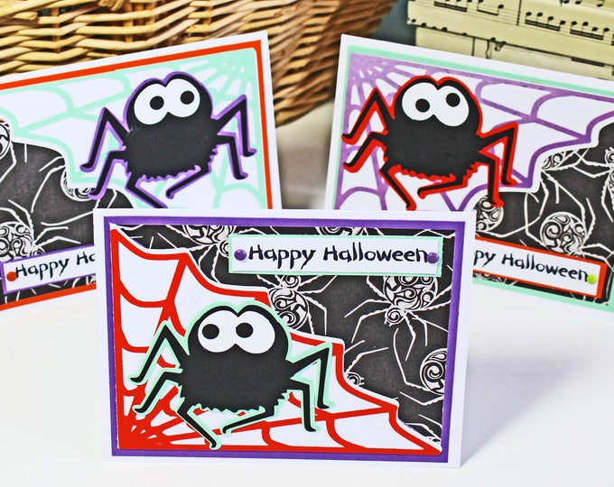 Halloween Spider Cards, Halloween Card Set, Handmade Cards, Halloween Birthday, Black Widow, Tarantula, Cute Halloween Spider Card, Happy