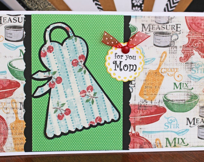 Custom Apron Card, Mother's Day, Birthday Cook, Handmade Greeting, Cooking and Baking, Bakery Pastry Chef, Ladies Apron, Kitchen Recipe Card