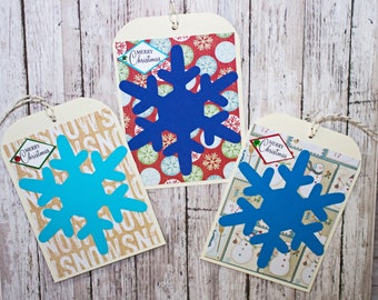 Set of 3, Large Snowflake Gift Tags, Christmas Tags, Gift Tags,  Holiday Tags, Handmade Tags, Large Gift Tag, Snowflake Gift Tags, Gift Wrap