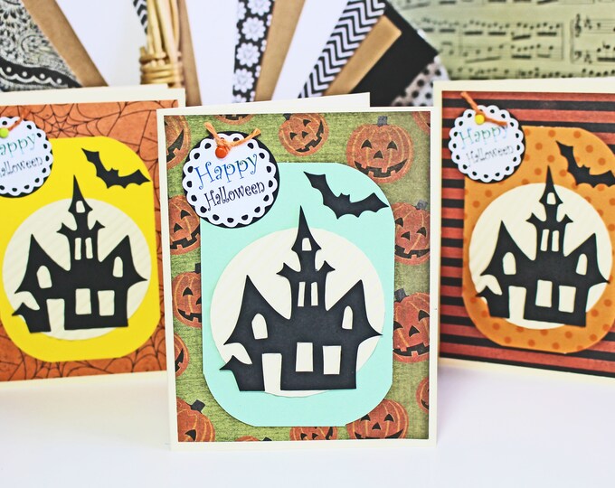 Set of 3, Haunted Mansion Cards, Halloween Card Set, Spooky Halloween Cards, Haunted House Cards, Handmade Cards, Halloween Cards, Haunted