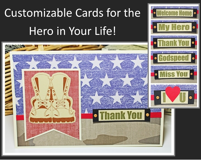 Customize Front Message, Handmade Card, American Flag, Combat Boots, Miss You, Welcome Home, My Hero, Thank You, Love U, Encourage, Support