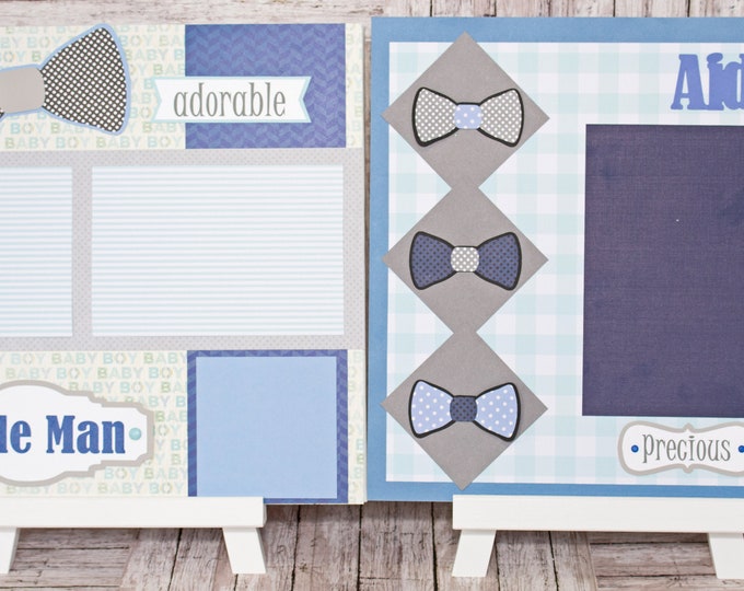 Any Color, Baby Boy Bow Tie, Handmade Scrapbook Page Set, Little Man bowtie, Custom Premade Kit, Personlized Memory Book, Baby Shower Gift