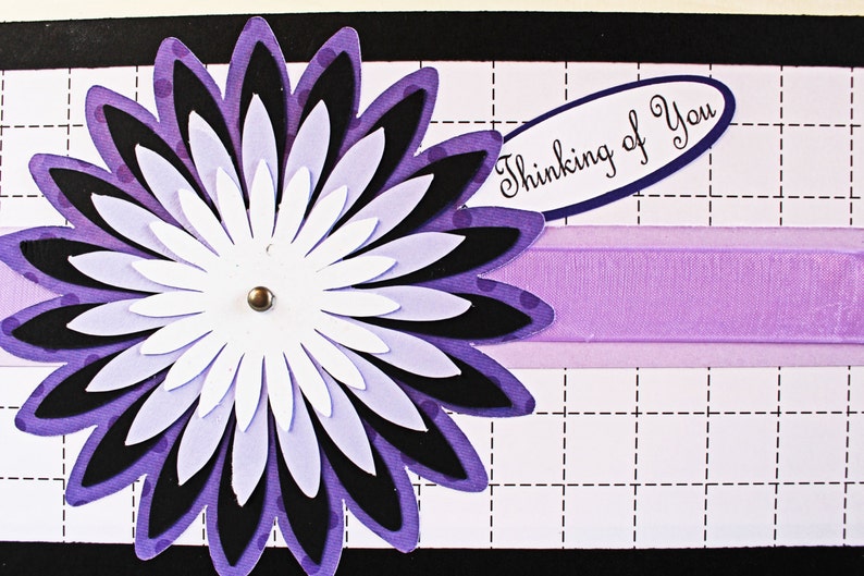 Custom Message, Chrysanthemum Card, Birthday Greeting, Mother's Day, Flower Mum Layers, Handmade Card, Floral Card for Her, Purple and Black image 3