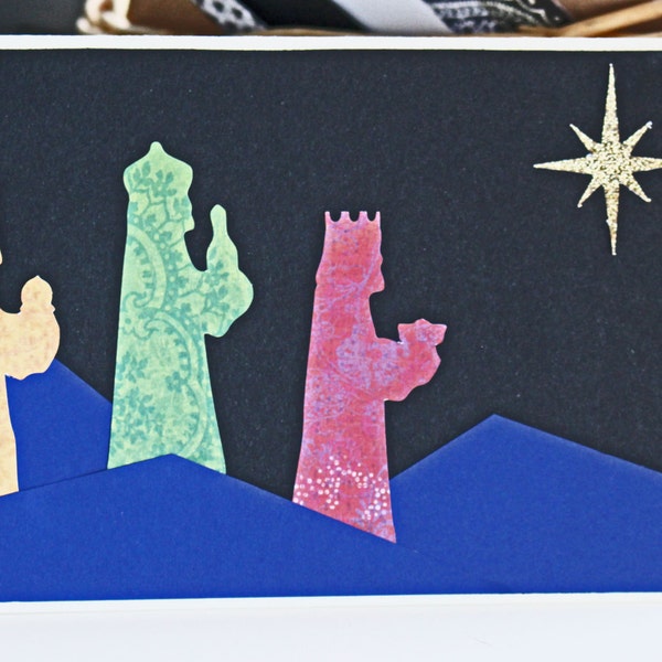 Three Kings Christmas Card, 3 Wise Men, Handmade Greeting, Holy Night Christmas Card, Christmas Star Bethlehem, Birth of Jesus Celebration