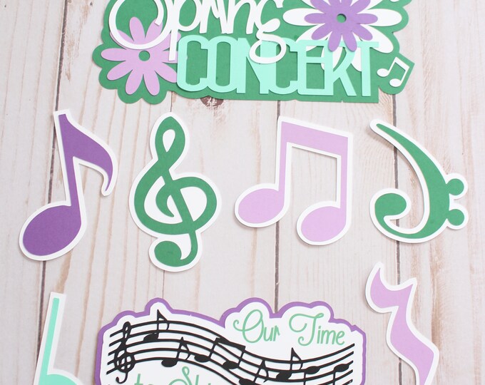 Spring Concert Die Cuts, Music Recital, Set of 8, Scrapbooking Diecuts, Orchestra and Band, Summer Concert, Layered Paper Embellishments