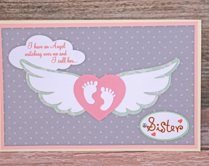 Loss of Sibling Sympathy Card, Baby Feet with Angel Wings, Handmade Card, Sympathy Card, Bereavement, Sibling Angel, Angel in Heaven, Loss