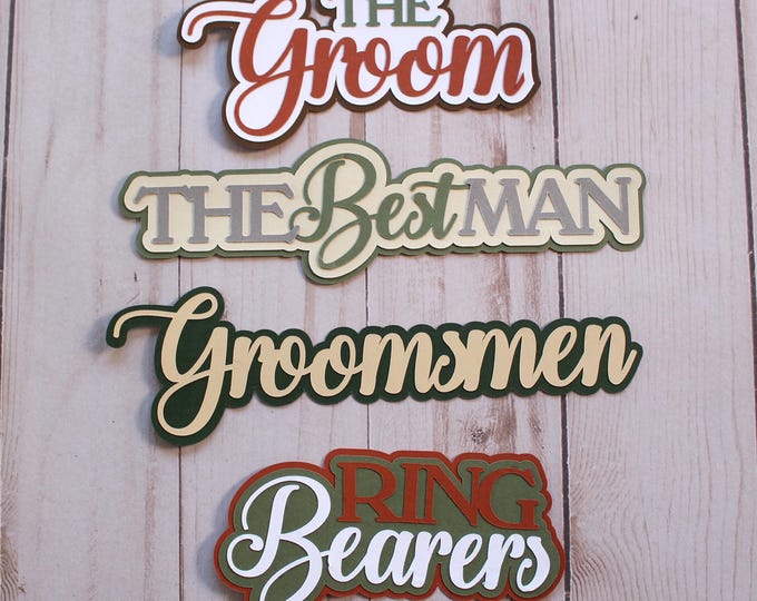 Custom Colors, Groomsmen Die Cut Set, The Groom Diecuts, Wedding Day Embellishments, Ring Bearer Paper Pieces, Best Man Cardstock Cutouts