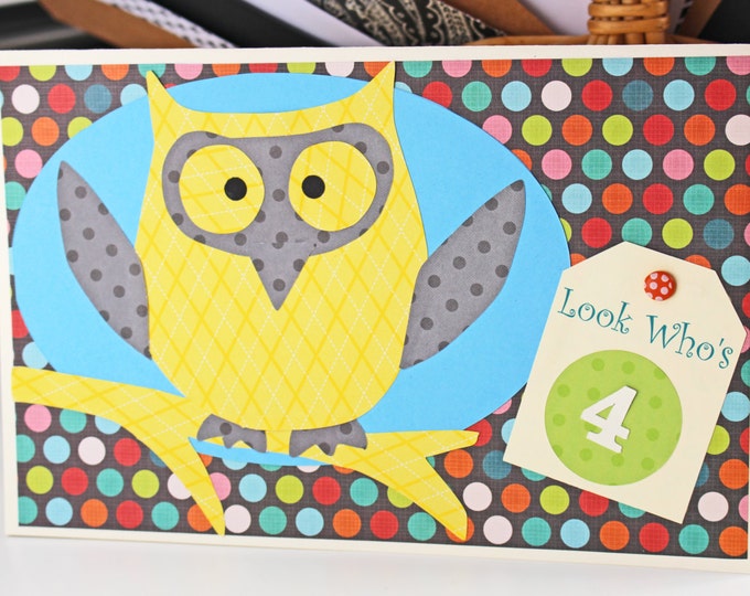 Boy or Girl - Personalized, Colorful, Handmade, Owl, Birthday, Card, Add any, Number, Hoot, Owls, Boy, Girl, Kids, Teens, Hooters, Look, Who