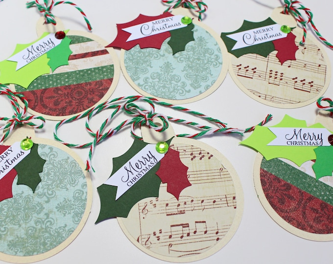 6 Christmas Ornament Tags, Handmade Gift Tag, Assorted, Gift Tag Set, Christmas Gift Tag, Holiday, Gift Tag, Ornament Gift Tag, Ornament Tag