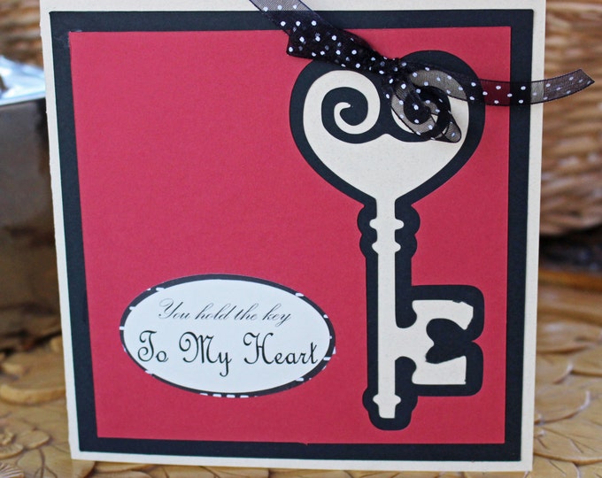 Antique Key to My Heart Card, Anniversary Card, Valentine Card, Love You Card, Antique Key Card, Heart Card, Key, Heart Card, Handmade Card