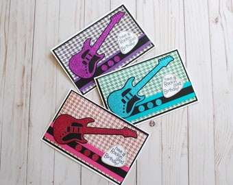 Electric Guitar Birthday Card, Feminine Masculine or Gender Neutral, Rock n Roll Birthday Card, Rocker Birthday, Handmade Guitarist Card