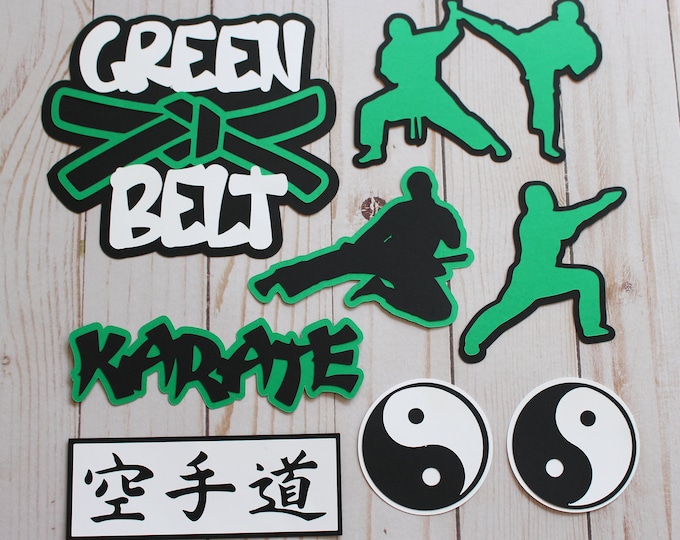 Custom Belt Color, Karate Die Cut Set, 8 Layered Pieces, Scrapbook Embellishments, Personalized Karate Diecuts, Martial Arts Embellishments