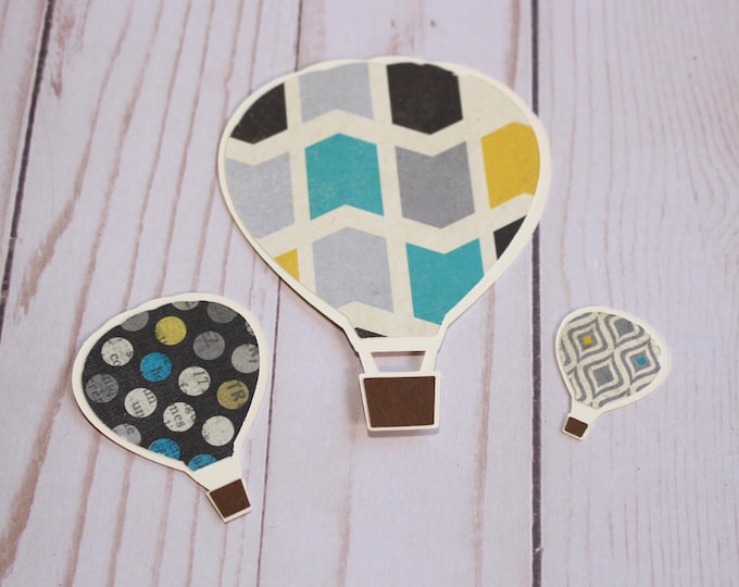 Assorted Colors and Patterns, Set of 3, Hot Air Balloon Die Cuts, Ballooning Die Cuts, Hot Air Balloon Paper Pieces, Scrapbook Embellishment