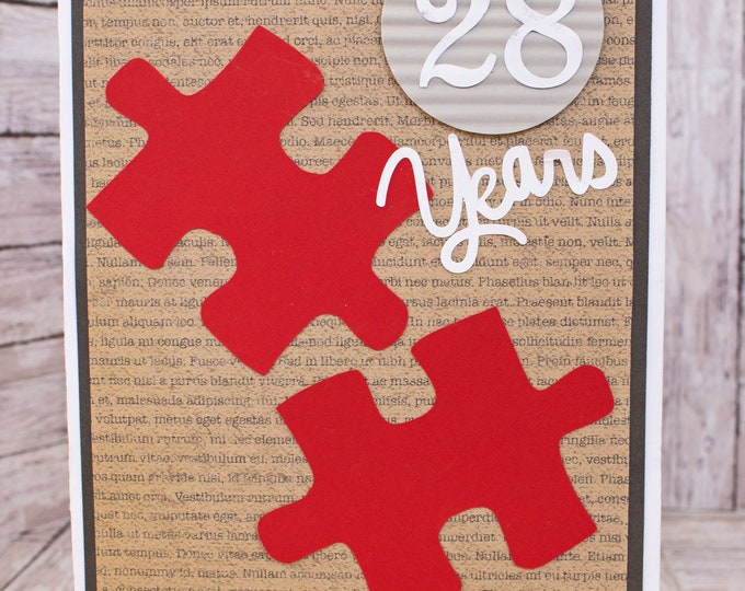 Custom Year, You Complete Me, Puzzle Piece Card, Anniversary Card, Rustic Love Card, Handmade Card, Unique Valentine, Husband Wife Greeting