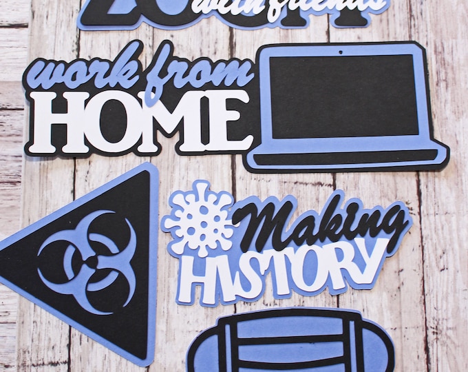 Work from Home, School at Home, Pandemic Die Cut Set, Custom Colors, Handmade Diecuts, Covid Scrapbook, Quarantine Theme, Social Distancing