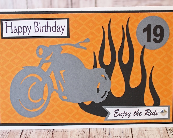 Any Birthday Year, Enjoy the Ride, Motorcycle Rider Card, Father's Day Card, Birthday Card, Biker Special Occasion, Handmade Specialty Gift