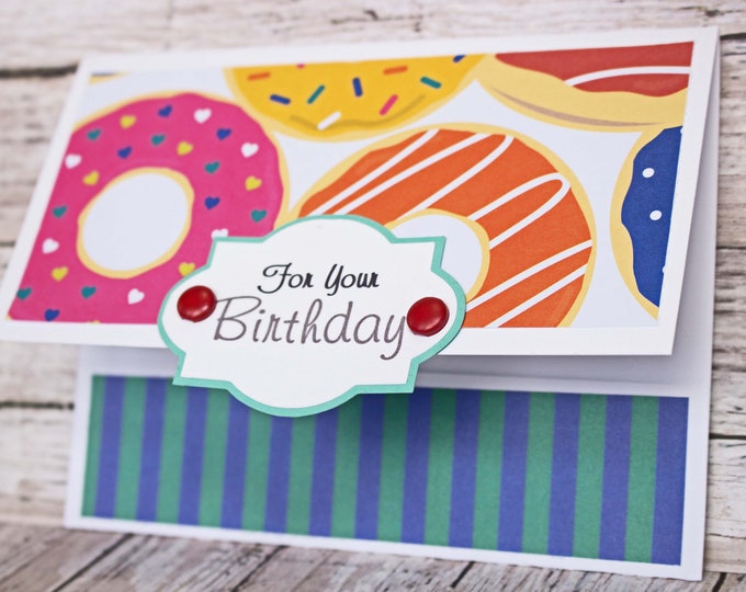 Birthday Gift Card Holder, Assorted Doughnut Birthday Card, Donut Lover's Birthday Card, Handmade Money Card, Anyone Birthday, Any Gender