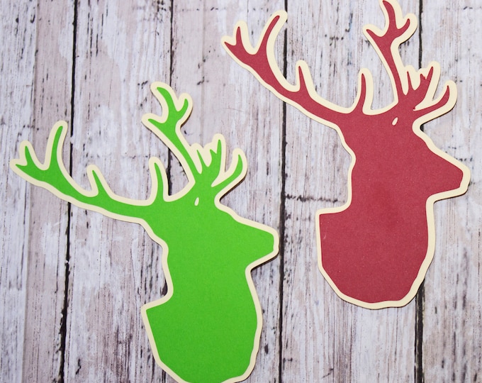 Set of 2, Stag Head Die Cuts, Layered Die Cut, Christmas, Scrapbook, Embellishment, Stag, Deer, Elk, Buck, Die Cut, Antler, Hunting, Holiday