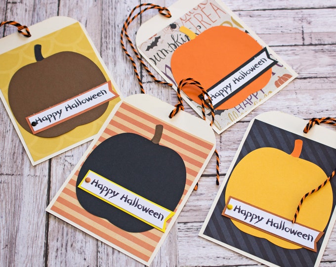 Halloween Pumpkin Treat Tags, Large Tag Set, Set of 4 Hang Tags, Party Decor, Treat Bag, Name Tag, Halloween Tag, Cute Pumpkin Party Favor