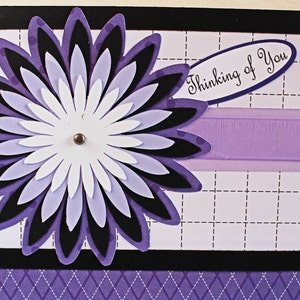 Custom Message, Chrysanthemum Card, Birthday Greeting, Mother's Day, Flower Mum Layers, Handmade Card, Floral Card for Her, Purple and Black image 5
