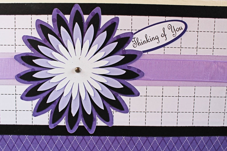 Custom Message, Chrysanthemum Card, Birthday Greeting, Mother's Day, Flower Mum Layers, Handmade Card, Floral Card for Her, Purple and Black image 5