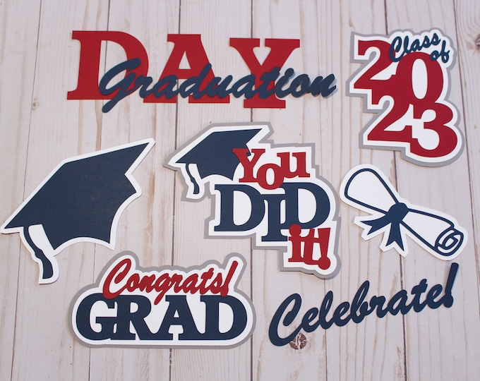 Any 3 Colors, Set of 10, Layered Diecuts, Graduation Die Cuts, Personalized Name, Custom Diecut Set, Congrats Grad, Scrapbook Embellishments