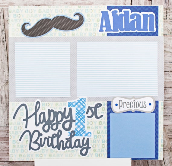Any Color, Baby Boy Mustache, Handmade Scrapbook Page Set, Little Man  Stache, Custom Premade Kit, Personlized Memory Book, Baby Shower Gift