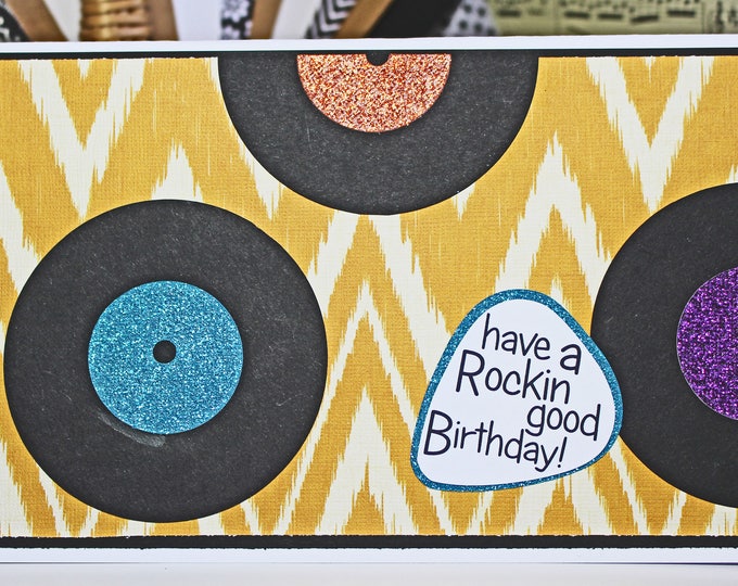 Retro, Vinyl, Record, Birthday, Handmade, Card, Rock, and, Roll, Music, Disco, Soul, Classic, Glitter, Guitar, Player, Turntable, DJ, Jam