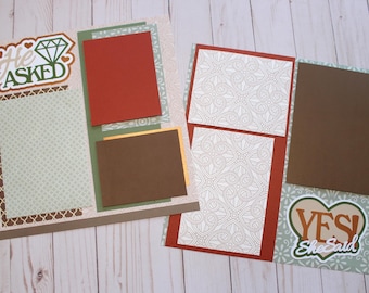 Pick Your Colors, Three 12x12 Pages, Engagement Page Set, Custom Wedding Colors, He Asked She Said Yes, Engaged Scrapbook Pages, Premade Set