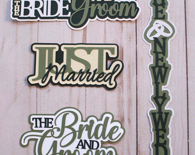 Custom Colors, Bride and Groom Die Cuts, Just Married Die Cut Set, The Newlyweds Diecuts, Just Married Cutouts, Cardstock Embellishments
