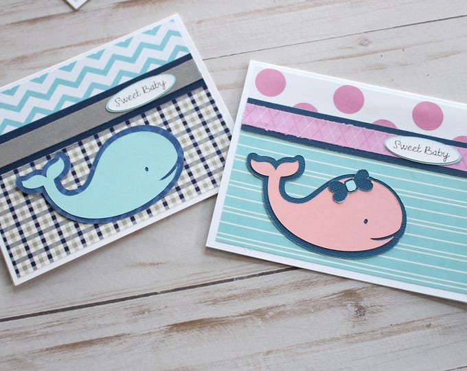 Nautical Baby Card, Newborn Baby Card, Baby Shower Card, Newborn Baby, Baby Girl Card, Baby Boy Card, Whale Baby Shower, Handmade Baby Card