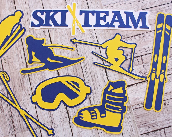 Any Color, Ski Team Die Cut Set, Set of 8, Scrapbooking, High School, Winter Sports, Team Color, Handmade Diecuts, Skier Memory Book Page