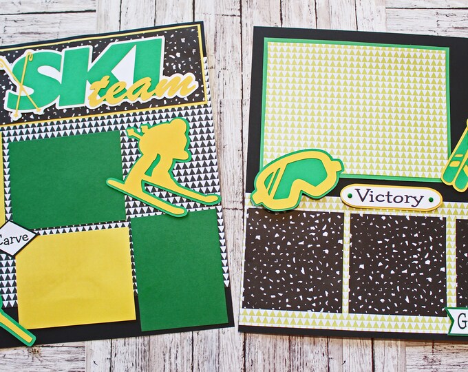 School Team Colors, Custom Made, Ski Team Scrapbook Page Set, Memory Book Kit, Premade Ski Team Page, Custom Mascot Design, Personalized
