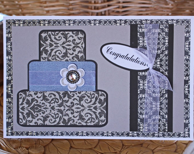 Custom, Layered, 3, Tier, Wedding, Day, Cake, Handmade, Card, Marriage, Anniversary, Newlywed, Elegant, Formal, Bride, Groom, Silver, Black