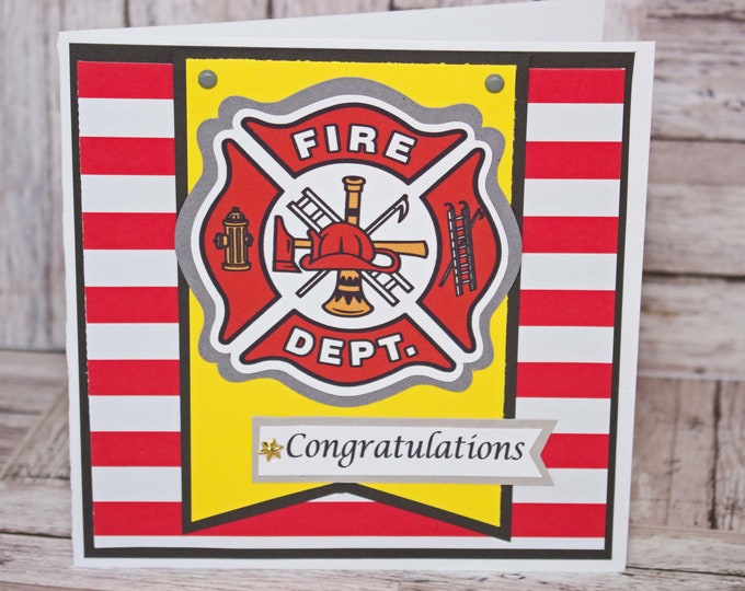 Firefighter Congratulations Card, Handmade Greeting, Retirement Graduation Promotion, Firemen Firewomen Congrats, Fire Department, Custom