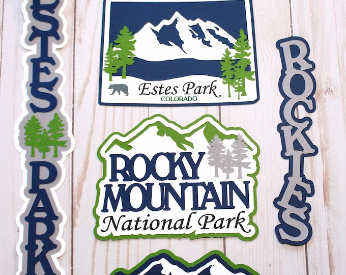 Estes Park Die Cut Set, Scrapbooking Decals, 6 Layered Diecuts, Rocky Mountain National Park, The Rockies Road Trip, Layered Embellishments