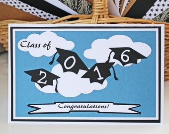 Customize for Any Year, Flying Graduation Caps, Handmade Graduation Card, Flying Caps, Graduation Caps, Graduation Card, Caps in the Clouds