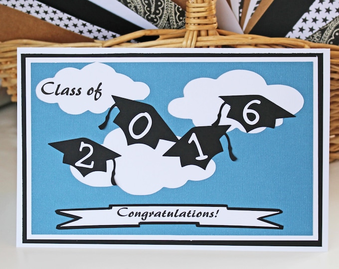 Customize for Any Year, Flying Graduation Caps, Handmade Graduation Card, Flying Caps, Graduation Caps, Graduation Card, Caps in the Clouds