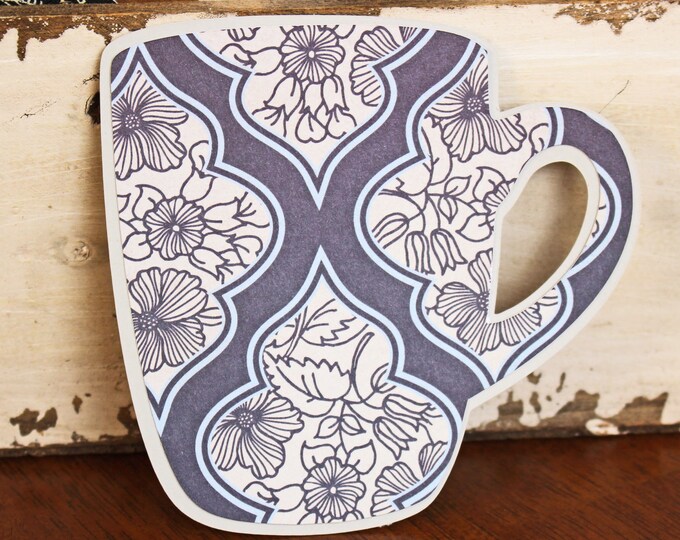 Coffee Mug Die Cut Set, 2 Coffee Cup Die Cuts, Tea Cup Die Cut, Cup of Tea Die Cut, Floral Die Cut, High Tea Die Cut, Luncheon Die Cut, Mug