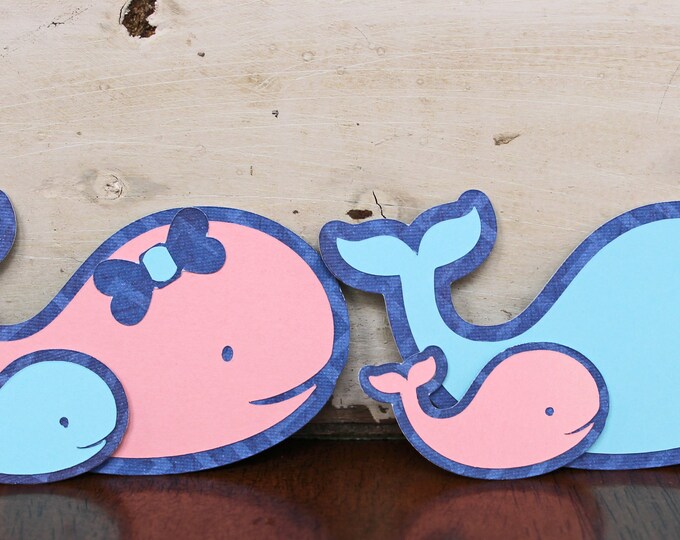 Baby Whale Die Cut Set, Set of 2 Die Cuts, Baby Scrapbook Embellishment, Nautical Baby Theme, Baby Whale, Mama, Daddy, Handmade, Sealife