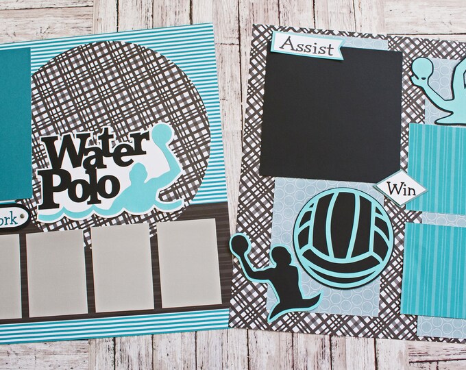Pick Your Colors, Custom Made, Water Polo Scrapbook Page Set, Premade H20 Polo Pages, Personalized, Team Mascot, School Spirit, High School