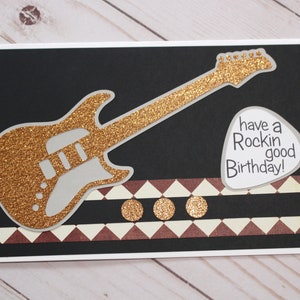 Have a Rockin Good Birthday, Electric Guitar Birthday Card, Rock and Roll Greeting, Music Themed Birthday Card, Gold Guitar Birthday Card