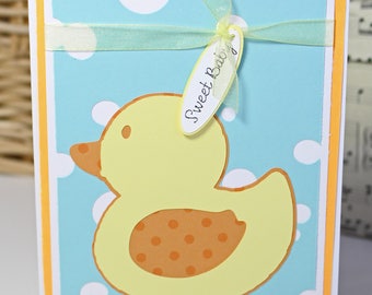 Duckling New Baby Card, Handmade Card, Baby Shower, Newborn Arrival, Expecting Mom and Dad, Baby Congrat, Rubber Ducky Bath Toy, Gift Card