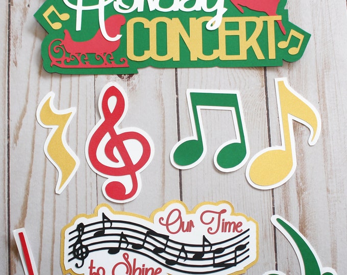 Holiday Concert Die Cuts, Music Recital, Set of 8, Scrapbooking Diecuts, Orchestra and Band, Christmas Concert, Layered Paper Embellishments