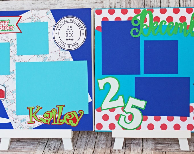 North Pole Themed Scrapbook Pages, Holiday Scrapbook, Pre-made Page Set, Layered Die Cuts, Christmas Wish, Letter for Santa, North Pole Mail