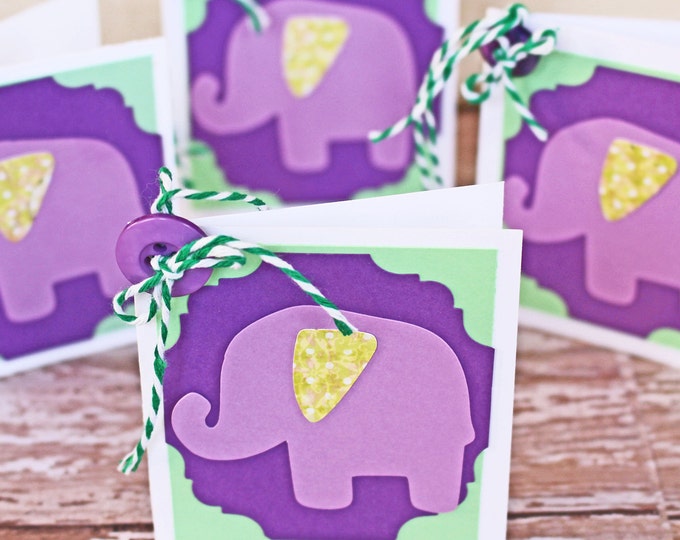 Baby Elephant Gift Tags, Set of 4, Handmade Gift Tags, Present Hang Tag, Gift Bag, Favor Tag, Safari Animal, Baby Shower Decor, Gift Wrap