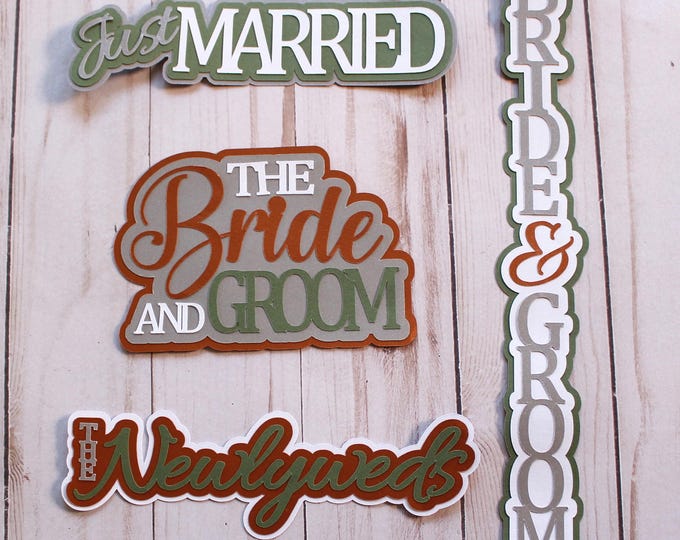Your Wedding Colors, Bride and Groom Diecut Set, Just Married Die Cuts, The Newlyweds, Just Married Embellishments, Paper Cardstock Cutouts