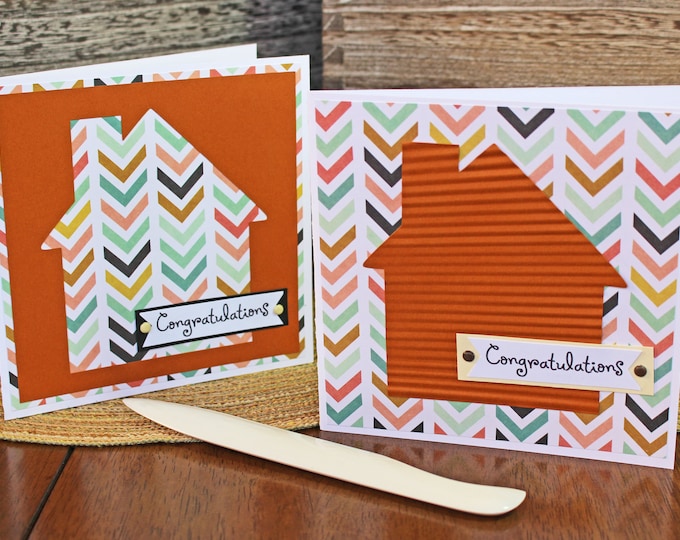 Modern, House Warming, Handmade Card, Retro House, Chevron Print, New Home, Congratulations, Housewarming, Congrats, First Home, Greeting