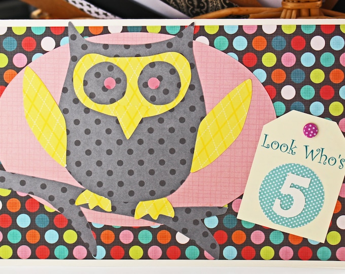 Custom Number Owl Birthday Card, Boy or Girl Card, Owl Birthday Card, Kids Party, Owl Themed Birthday, Handmade Card, Children's Birthday